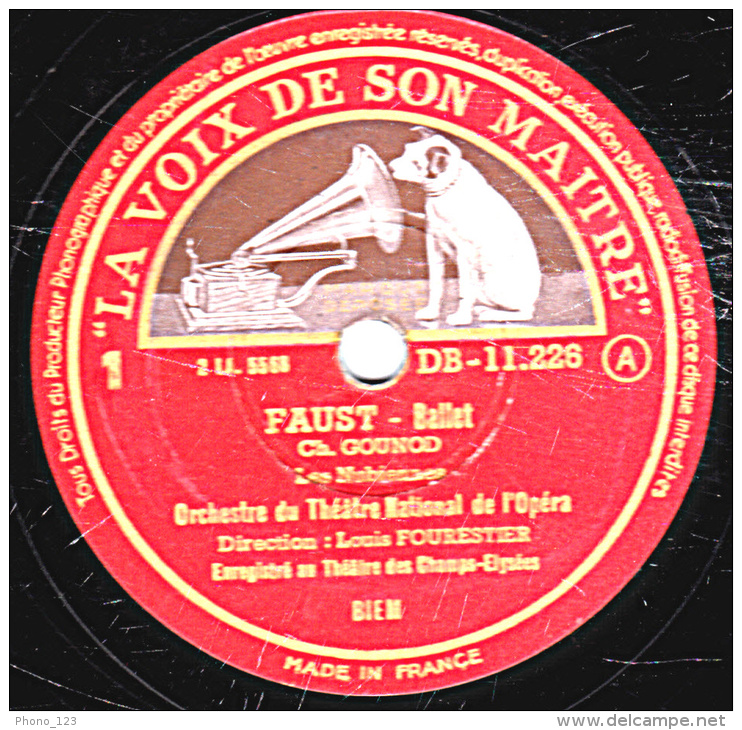 Disque 78 Trs  30 Cm  état TB - Orchestre Du Théatre National De L'Opéra FAUST Ballet - Les Nubiennes - Adagio - 78 T - Disques Pour Gramophone