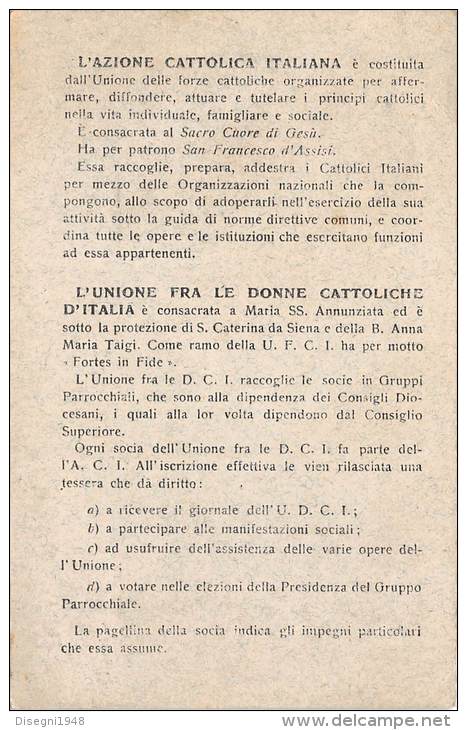 04204 "UNIONE FRA LE DONNE CATTOLICHE D'ITALIA - AZIONE CATTOLICA ITALIANA - TESSERA 1930" TESSERA SOCIALE ORIGINALE - Altri & Non Classificati