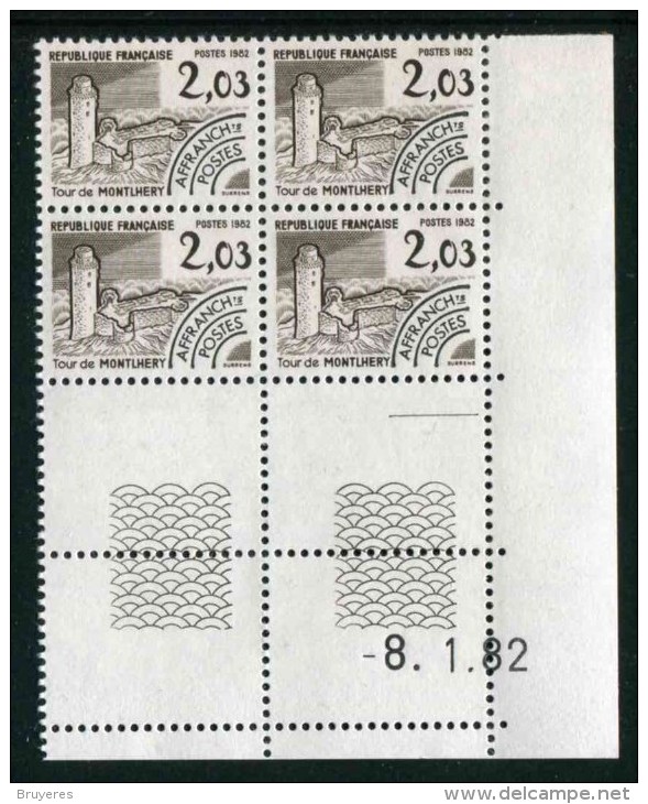 Bloc De 4 Timbres** De 1982  "2,03 - Préoblitéré" Avec Date 8. 1 .82 (1 Trait) - Préoblitérés