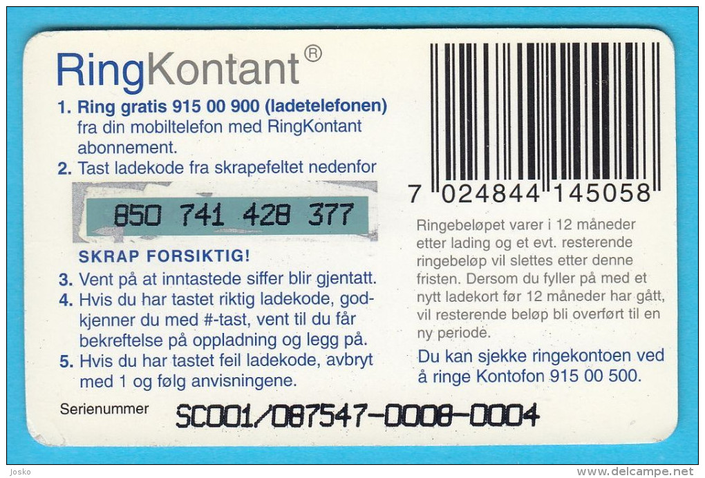 RingKontant 150. - Telenor  ( Norway Prepaid Card ) GSM Remote Prepayee Carte - Norvegia