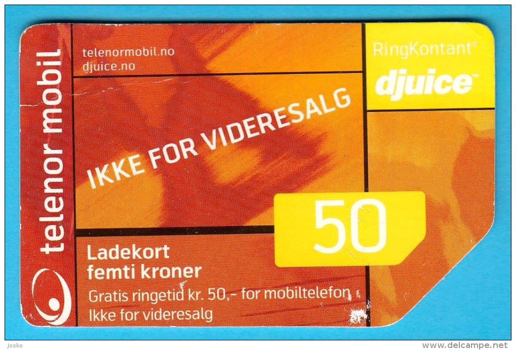 Telenor Mobil 50  ( Norway Prepaid Card ) GSM Remote Prepayee Carte - Norway