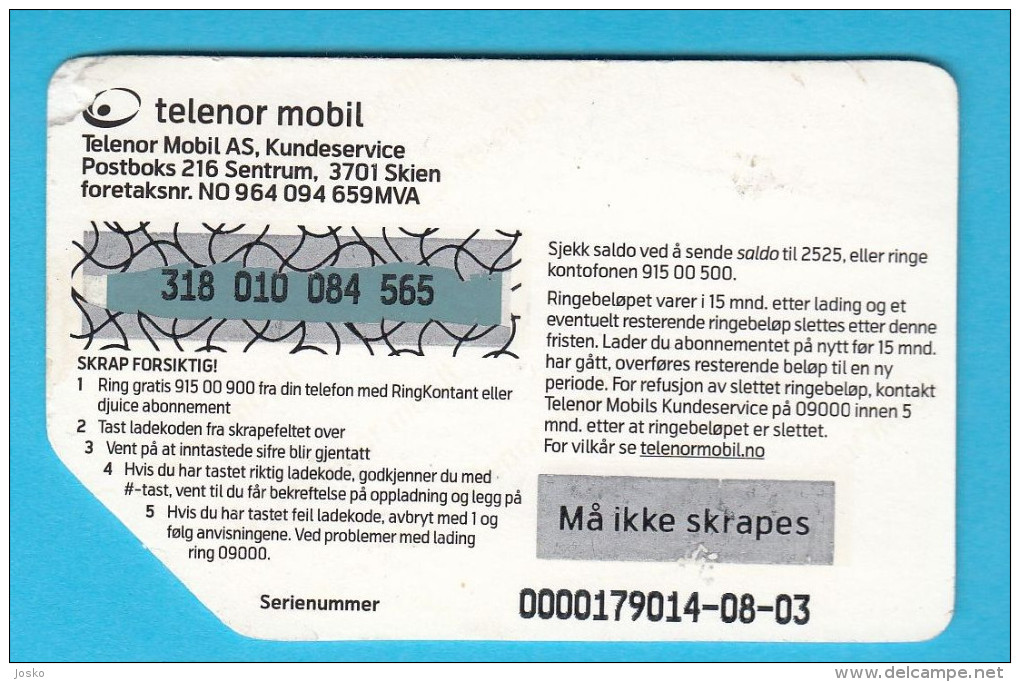 Telenor Mobil 50  ( Norway Prepaid Card ) GSM Remote Prepayee Carte - Norway