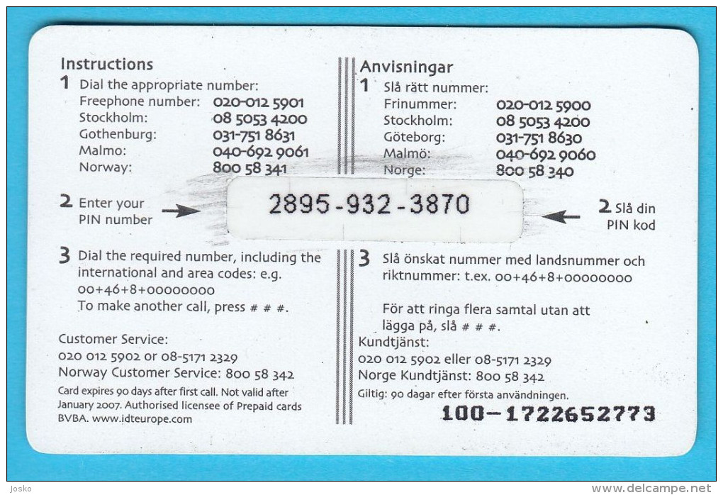 STAR Phonecard 100 SEK  ( Sweden Prepaid Card ) GSM Remote Prepayee Carte - Schweden