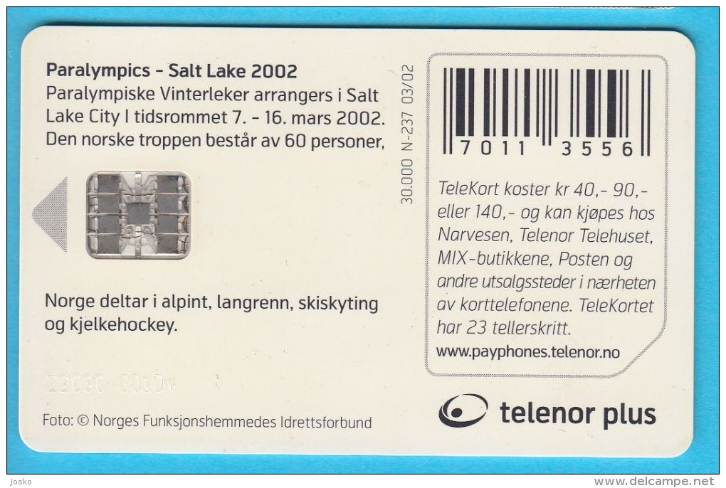 PARALYMPICS - Salt Lake 2002. ( Norway Limited Card ) Hockey On Ice Jeux Paralympiques Juegos Paralímpicos Olympic Games - Sport