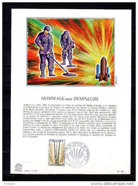 FRANCE 1975 : Encart 1er Jour " HOMMAGE AUX DEMINEURS " N° YT 1854. Parfait état ! FDC - Militares