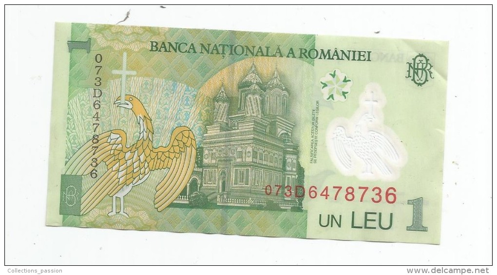 Billet , Banca Nationala A Romaniei , 1 LEU, 2005 , 2 Scans - Roumanie