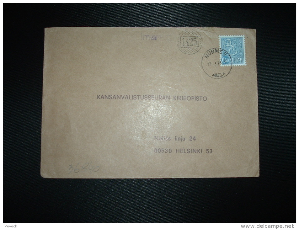 LETTRE TP 0,50 OBL.17 3 73 NURMES + CACHET NUMERO 1425 - Briefe U. Dokumente