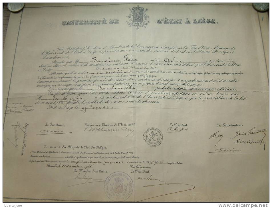 Université De L´état à Liège / Faculté De Medecine - Certificat De BONNELANCE Félix / Anno 1904 ( Details Zie Foto ) ! - Diplômes & Bulletins Scolaires