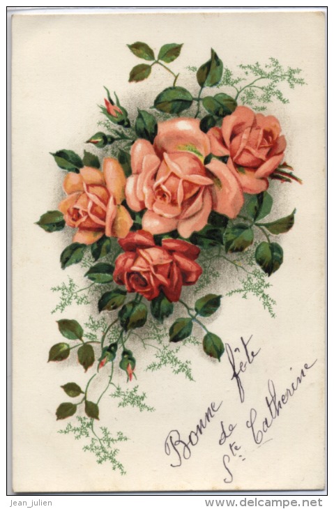 CARTE FANTAISIE   - " Sainte Catherine  "    -  Roses - Saint-Catherine's Day