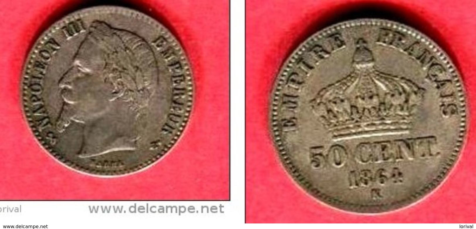 NAPOLEON III 1864 K TB+  50 - 50 Centimes