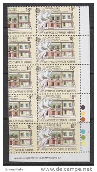 Europa Cept 1990 Cyprus 1v (18c) Strip Of 5, MISPLACED PERFORATION ** Mnh (25543) - 1990