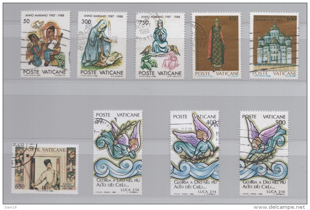 VATICAN LOT 9 TIMBRES ANNEE 1988 COTE 7,75 € TBE - Used Stamps