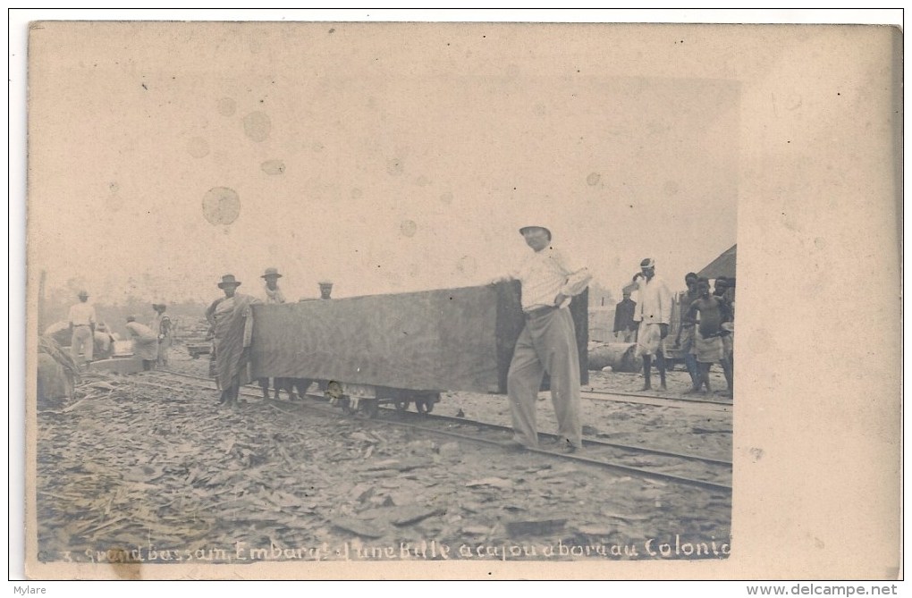 Carte Photo Cote D'Ivoire  Grand Bassam Embarquemenr D'une Bille D'acajou Abord Du Coloni.. - Côte-d'Ivoire