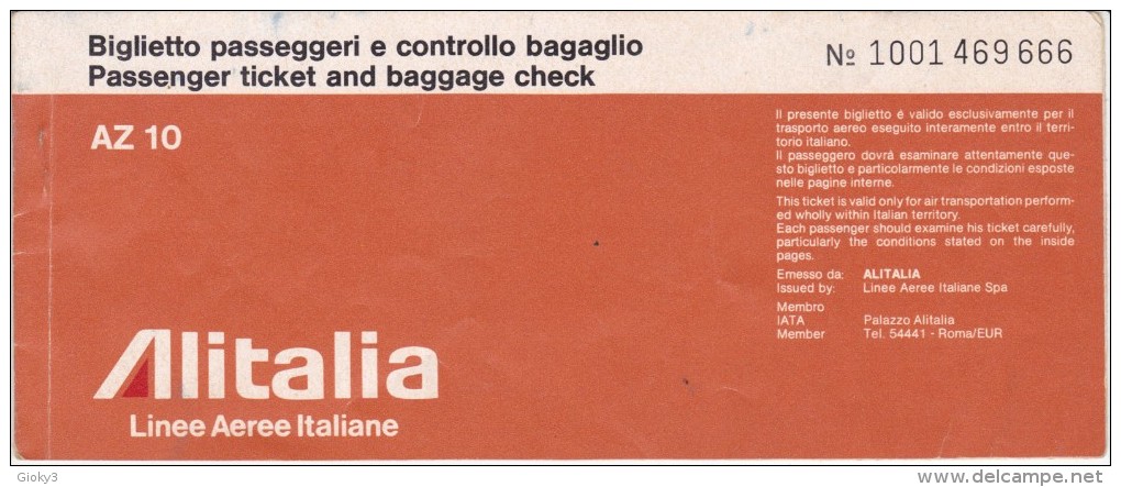 *BIGLIETTO AEREO  ALITALIA AZ10 1975 BARI ROMA - Europe