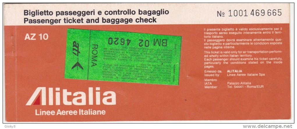 *BIGLIETTO AEREO ALITALIA AZ10 1975 BARI ROMA - Europa