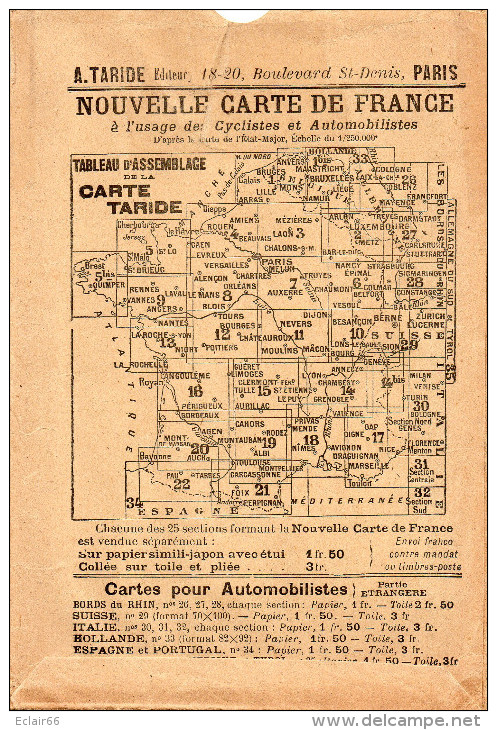 Carte RoutièreTARIDE N°1Bis BELGIQUE Compléte Plan+ étui Vendu Dans Son Jus Section Est Cyclistes Et Automobilistes X - Cartes Routières