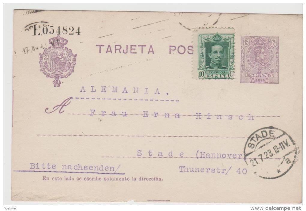 Ep081a/  SPANIEN - Alfonso XII   1923   (L054824)   - Nach Stade, Deutschland - 1850-1931