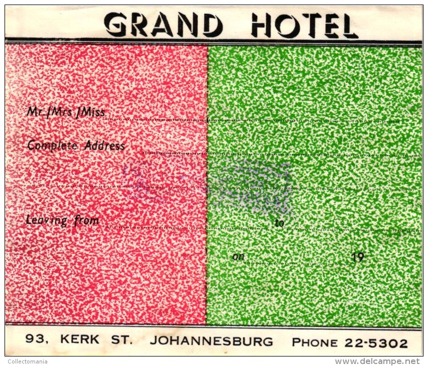 13 HOTEL Labels SOUTH AFRICA AFRIQUE Du SUD  Johannesburg Morgan Bay Umtata Cape Town Mossel Bay Umhlanga Rocks Durban M - Hotel Labels