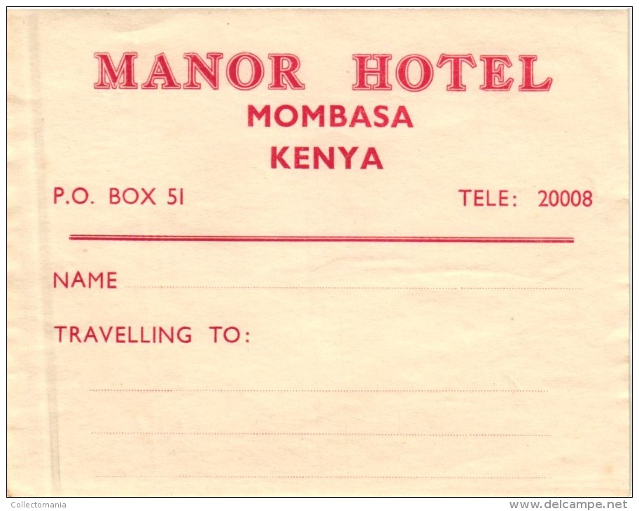 23 HOTEL Labels KENIA Mombasa Nairobi  Ukunda Kaptagat Malindi Sindbad Lawfords Eden Blue Marlin