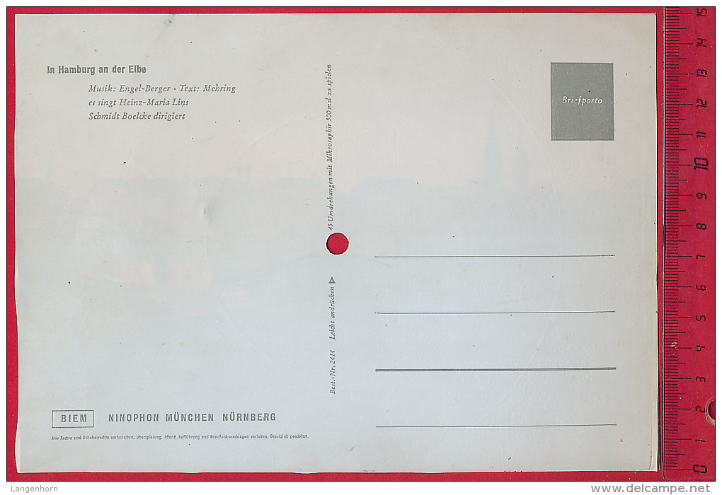 Maxi-Schallplatten-AK HAMBURG ~ Um 1965 - Sonstige & Ohne Zuordnung