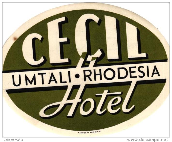 13 HOTEL Labels RHODESIA  RUANDA TANZANIA TANGANYIKA