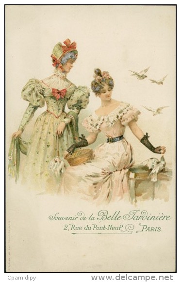 PUBLICITE / Souvenir De La Belle Jardinière, Paris,rue Du Pont-Neuf/ Deux Belles Dames En Habits Chics - Werbepostkarten