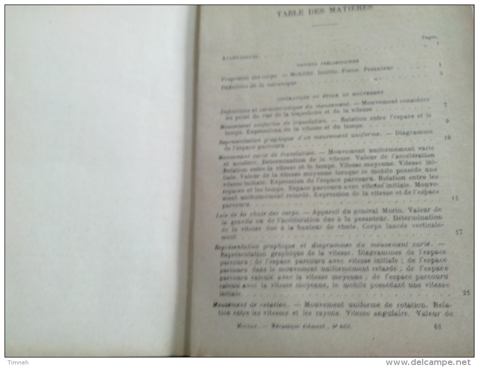 COURS DE MECANIQUE ELEMENTAIRE A L' USAGE DES ECOLES INDUSTRIELLES par MOULAN ET GERDAY 1920 POLYTECHNIQUE BERANGER