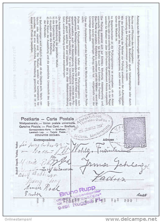 LIECHTENSTEIN: 1918 Scarce MALBUN Boxed In Violet +Postmark VADUZ  Mi 6  Bruno Rapp Certificate RRR - Briefe U. Dokumente