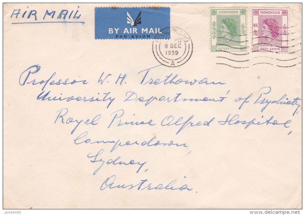Hong Kong 1959 Airmail Cover Sent To Australia - Oblitérés