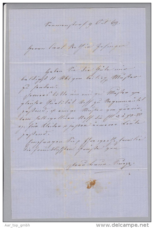 Heimat AG Sarmenstorf 1869-10-09 Brief N.Zofingen Sitzende H. - Covers & Documents