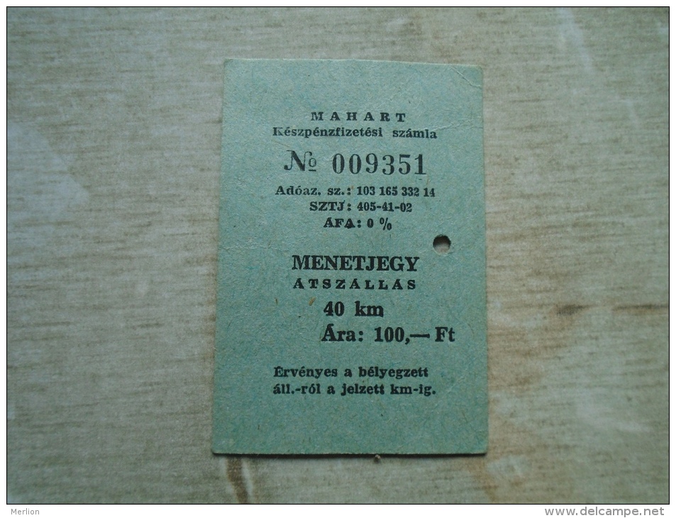 Hungary  -MAHART  - Boat Ticket   40 Km  100 Ft.  BA102.4 - Europa