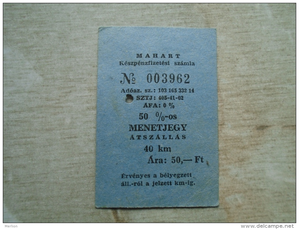 Hungary  -MAHART  - Boat Ticket  50% -  40 Km  50 Ft.  BA102.5 - Europa