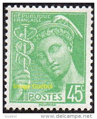 France Mercure N°  414 ** Le 45 Centimes Vert Jaune - 1938-42 Mercurius