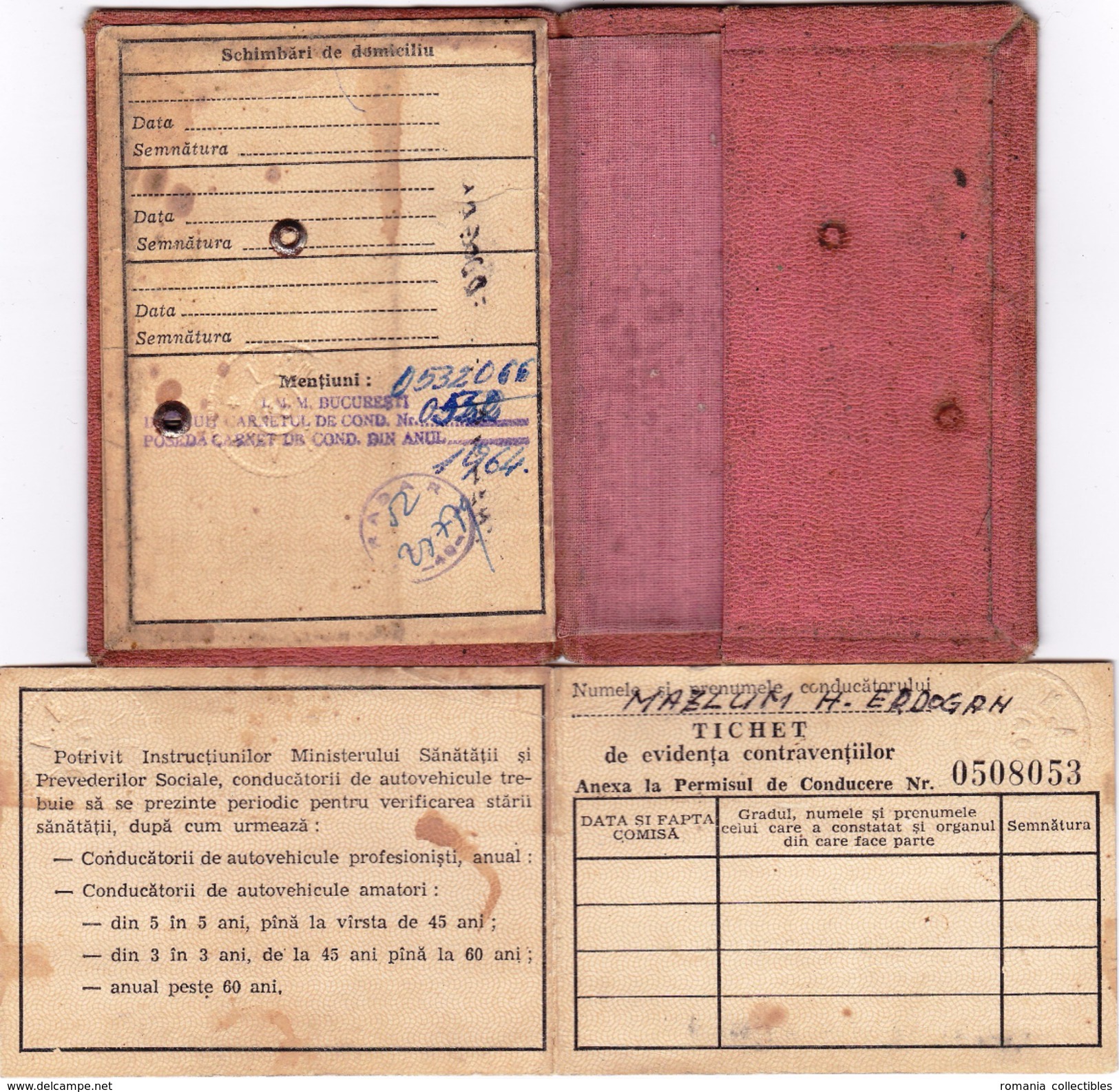 Romania, 1968, Vehicle Driving License / Permit And Penalty Ticket - Documenti Storici