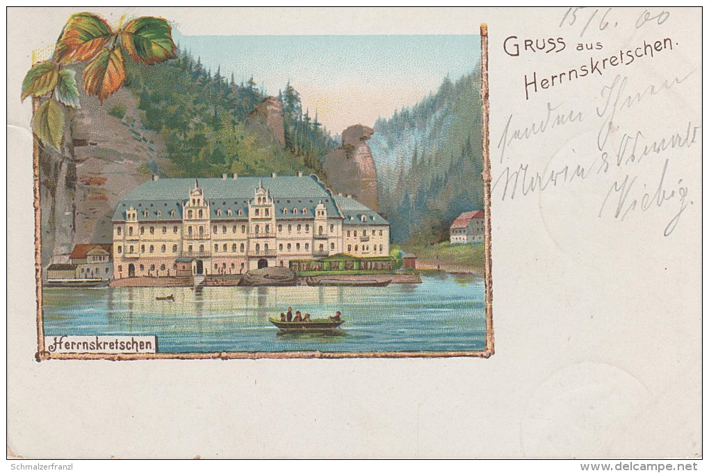 Litho AK Böhmische Schweiz Hrensko Herrnskretschen Gasthof Herrnhaus Herrenhaus Fähre Bei Schmilka Schöna Niedergrund - Sudeten