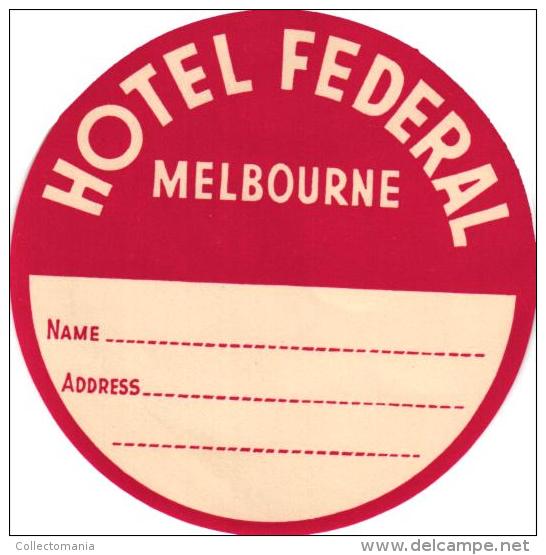 12 HOTEL labels AUSTRALIA Weston Perth Melbourne Brisbane Sydney Darwin Barmera Adelaide  Queensland Preston Otterburn