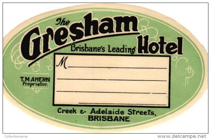 12 HOTEL labels AUSTRALIA Weston Perth Melbourne Brisbane Sydney Darwin Barmera Adelaide  Queensland Preston Otterburn