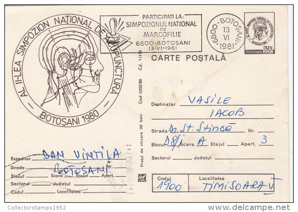 29827- HEALTH, ACUPUNCTURE SYMPOSIUM, POSTCARD STATIONERY, 1981, ROMANIA - Other & Unclassified