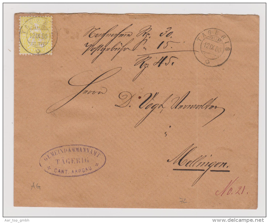 Heimat AG Tägrig 1880-09-12 NN-Brief Fr.0.45 > Mellingen - Storia Postale