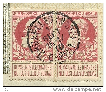 74 Op Recu Met Stempel BRUXELLES, Firmaperforatie (perfin) " F.C." Van FRANCHOMME & Cie ,stempel MEUX + ST-DENIS-BOVESSE - 1909-34