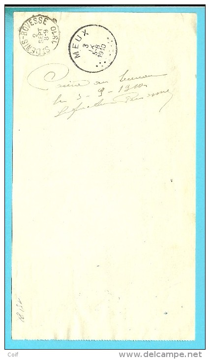 74 Op Recu Met Stempel BRUXELLES, Firmaperforatie (perfin) " F.C." Van FRANCHOMME & Cie ,stempel MEUX + ST-DENIS-BOVESSE - 1909-34