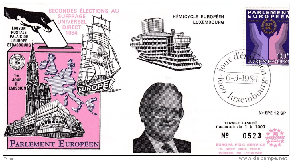 Lettre Secondes Elections Parlement Européen 1984 Emission Du Timbre Prifix/Michel 1097 (No 523 De 1000) - Briefe U. Dokumente