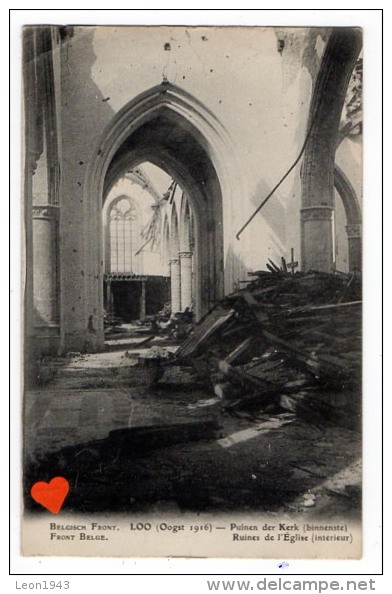 01825-LE-BELGIQUE-Front Belge-Loo (Oogst 1916)-Ruines De L' Eglise (intérieur) - Lo-Reninge