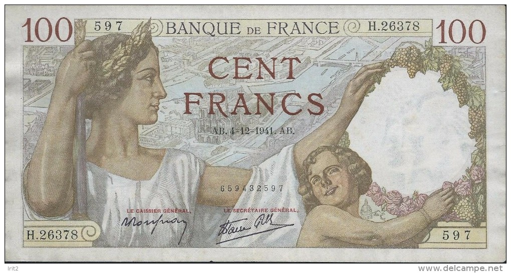 BANKNOTES FRANCE  1941 FRANCIA 100 FRANCS SULLY - 100 F 1939-1942 ''Sully''