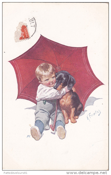 CPA Chien Dog Teckel Dackel Dachshund  Bassotto  Basset Vienne Viennoise B.K.W.I. 454 - 3  Parapluie Pépin Pébroque - Chiens