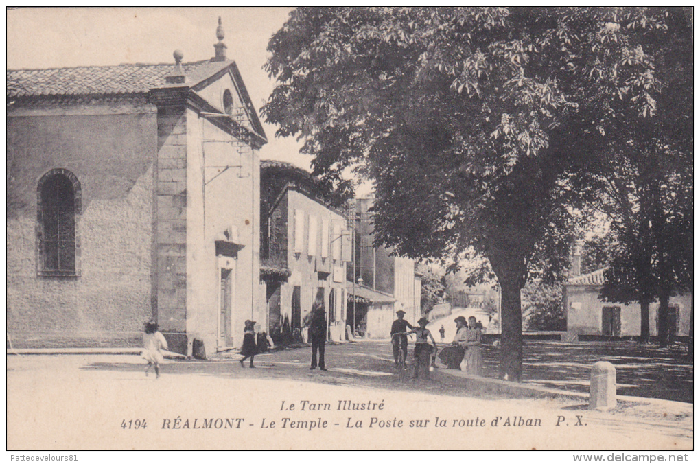 CPA Animée (81)  REALMONT Le Temple La Poste Sur La Route D' Alban - Realmont