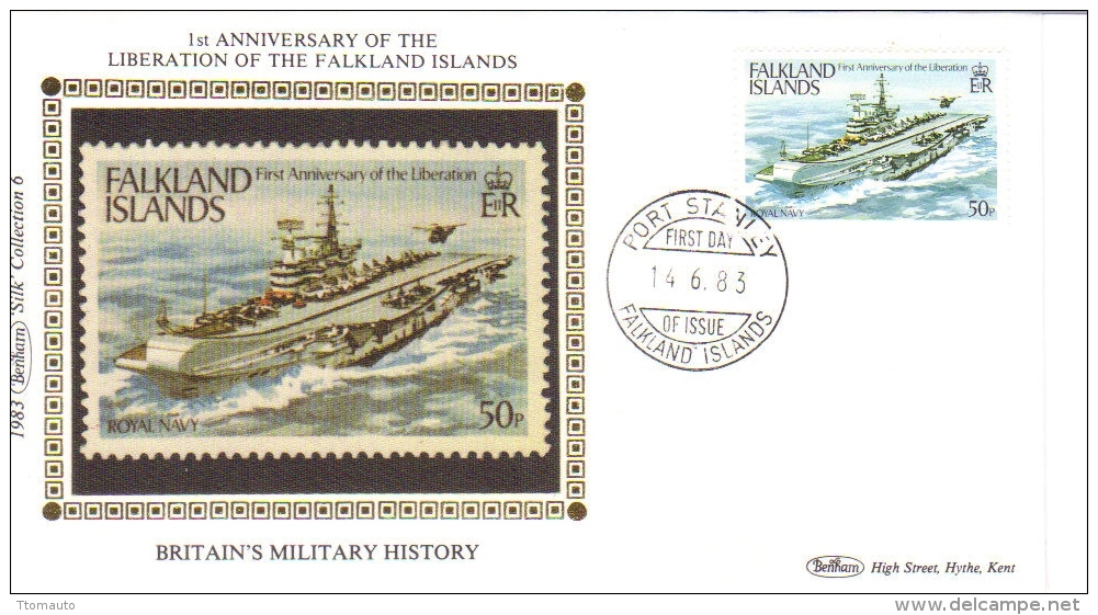 Falklands   -  GB Military History  - Liberation Of The Falkland Islands  -  Enveloppe 1er Jour  -  Benham ´Silk´ FDC - Militaria