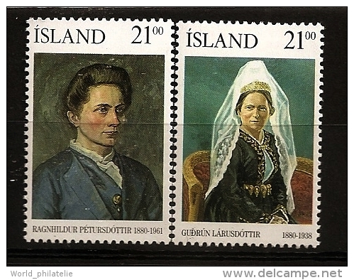 Islande Island 1990 N° 677 / 8 ** Féminisme, Tableau, Gudrun Larusdottir, Ecrivain, Ragnhildur Petursdottir, Ecole - Neufs