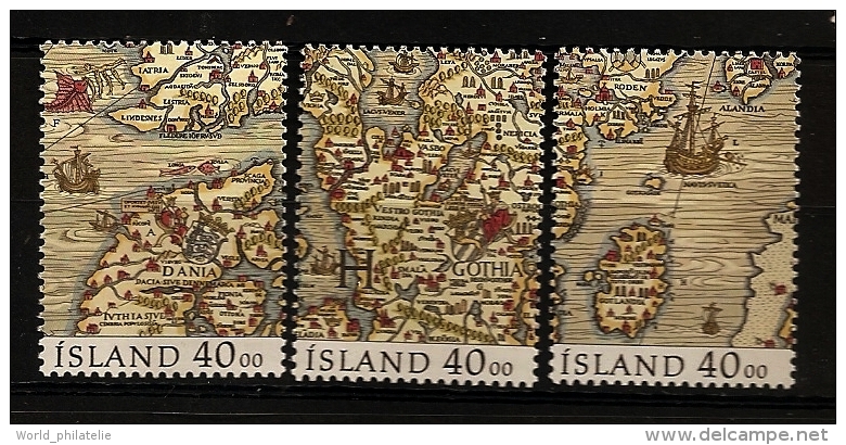 Islande Island 1990 N° 686 / 8 ** Reykjavik, Carte, Olaus Magnus, Poisson, Bateau, Blason, Lion, Chateau, Roi, Trône - Neufs