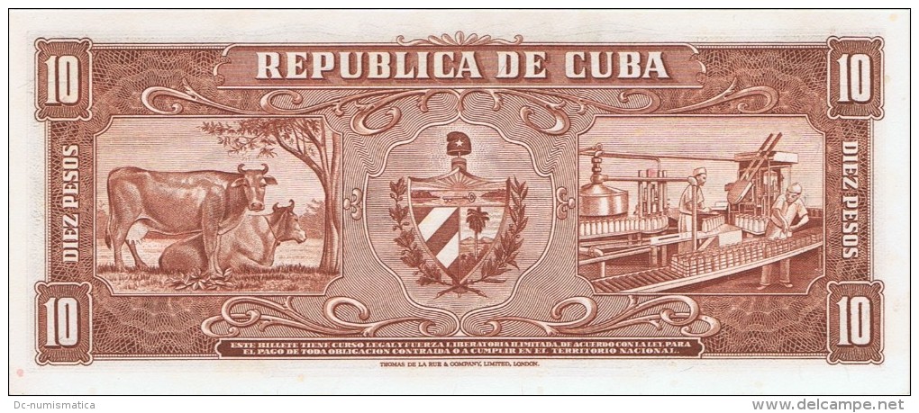 1956 - 10  PESOS  - SERIE # A000634A LOW -  UNCIRCULATED ( SIN CIRCULAR ) SCARCE DIFICIL. - Cuba